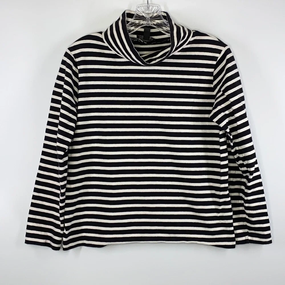 J Crew Black and White Sailor Funnel Neck Shirt XXS